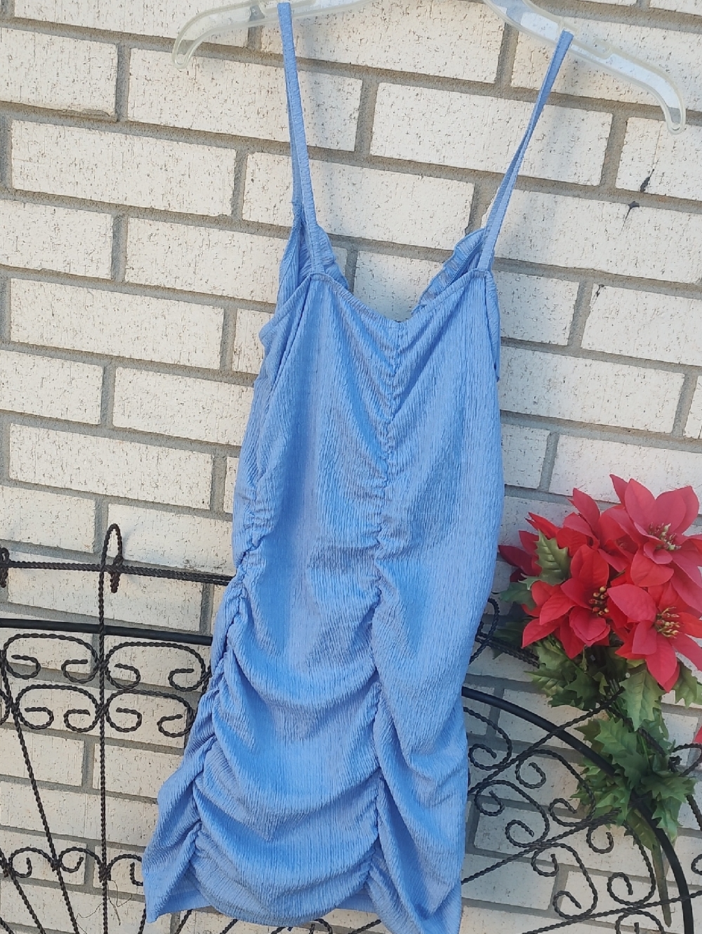 Light Blue Ruched Spaghetti Strap Dress - Picture 6 of 8
